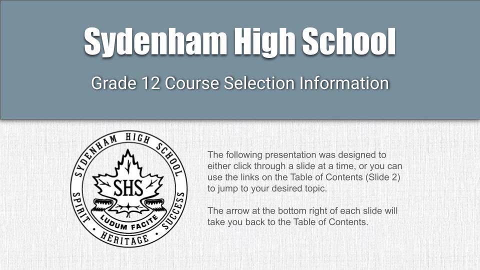 Grade 11 to 12 Course Selection 2025