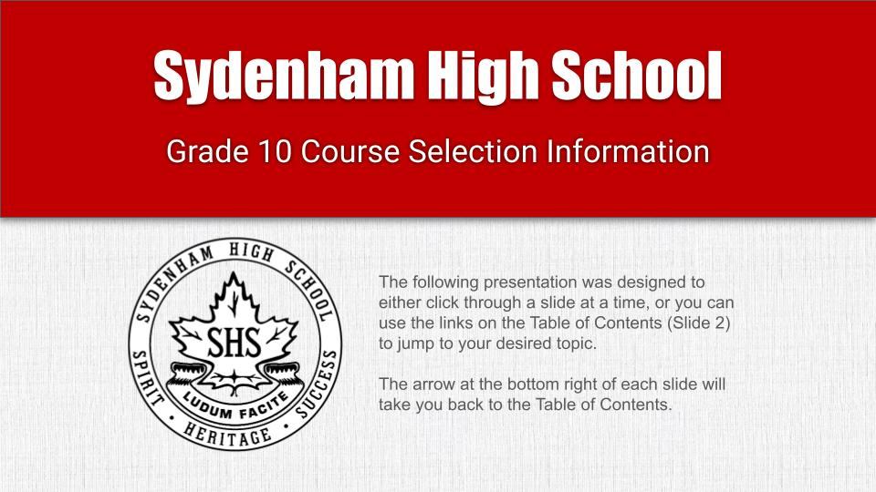 Grade 9 to 10 Course Selection 2025
